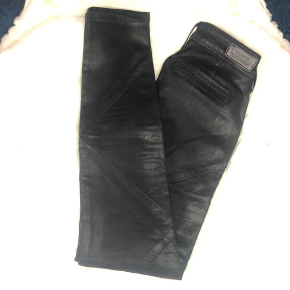 GUESS mid-rise faux leather black skinny jeans - Picture 2 of 2